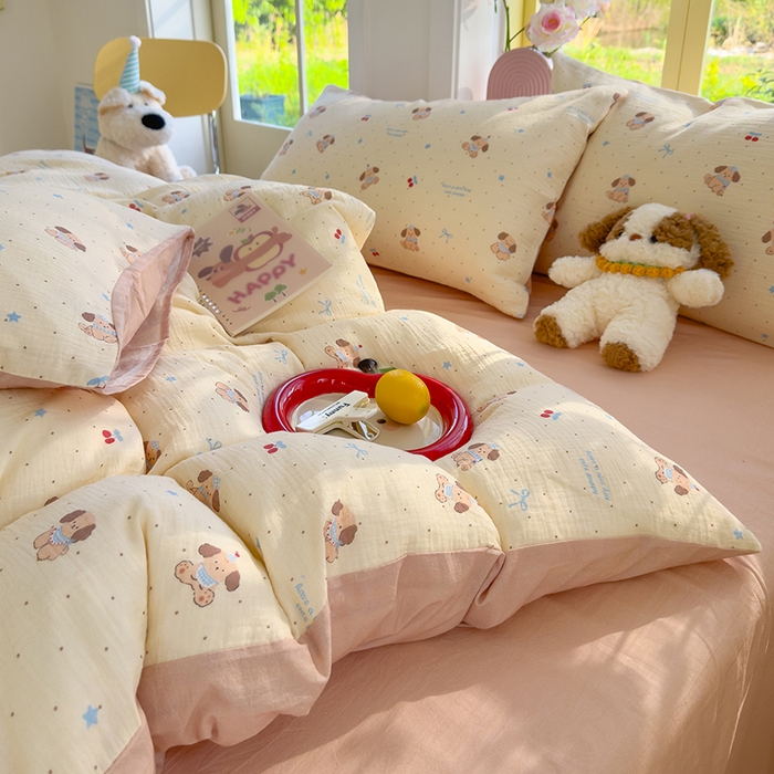 91家纺网 家纺一手货源 找家纺 颜选2025新款105克加厚双层纱木棉四件套（含买家秀） 旺仔小樱桃