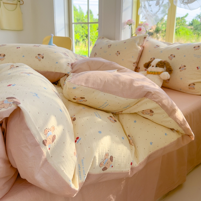 91家纺网 家纺一手货源 找家纺 颜选2025新款105克加厚双层纱木棉四件套（含买家秀） 旺仔小樱桃