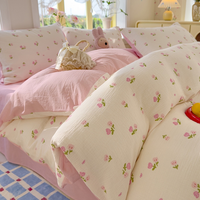 91家纺网 家纺一手货源 找家纺 颜选2025新款105克加厚双层纱木棉四件套（含买家秀） 相思红豆