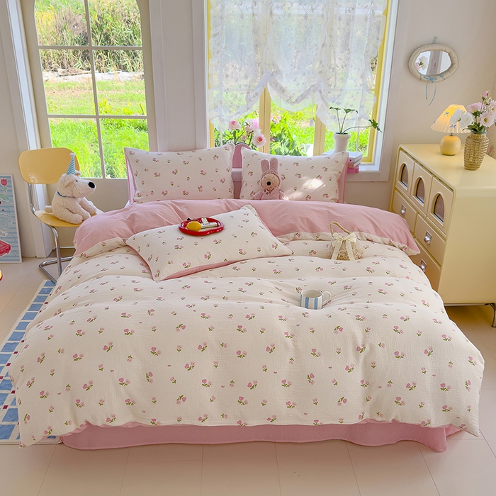 91家纺网 家纺一手货源 找家纺 颜选2025新款105克加厚双层纱木棉四件套（含买家秀） 相思红豆