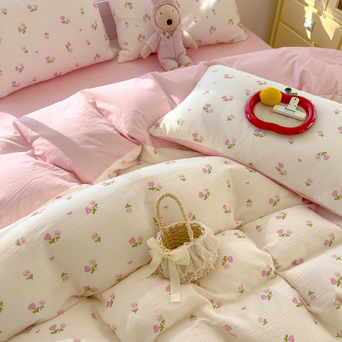 91家纺网 家纺一手货源 找家纺 颜选2025新款105克加厚双层纱木棉四件套（含买家秀） 相思红豆