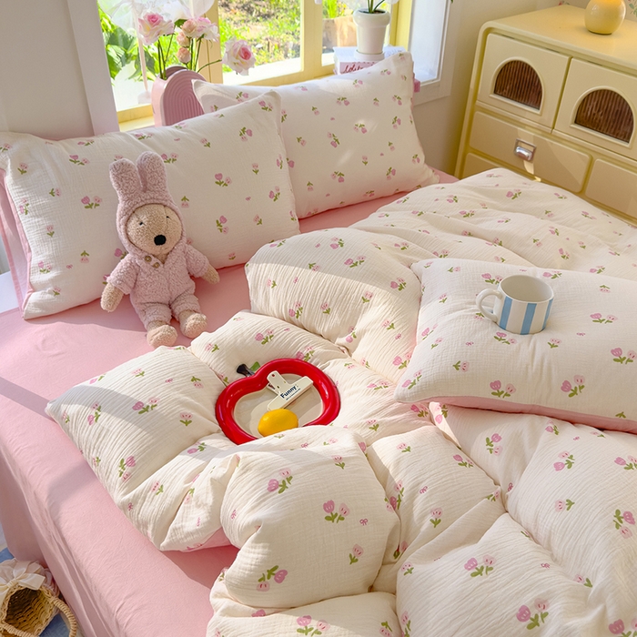 91家纺网 家纺一手货源 找家纺 颜选2025新款105克加厚双层纱木棉四件套（含买家秀） 相思红豆