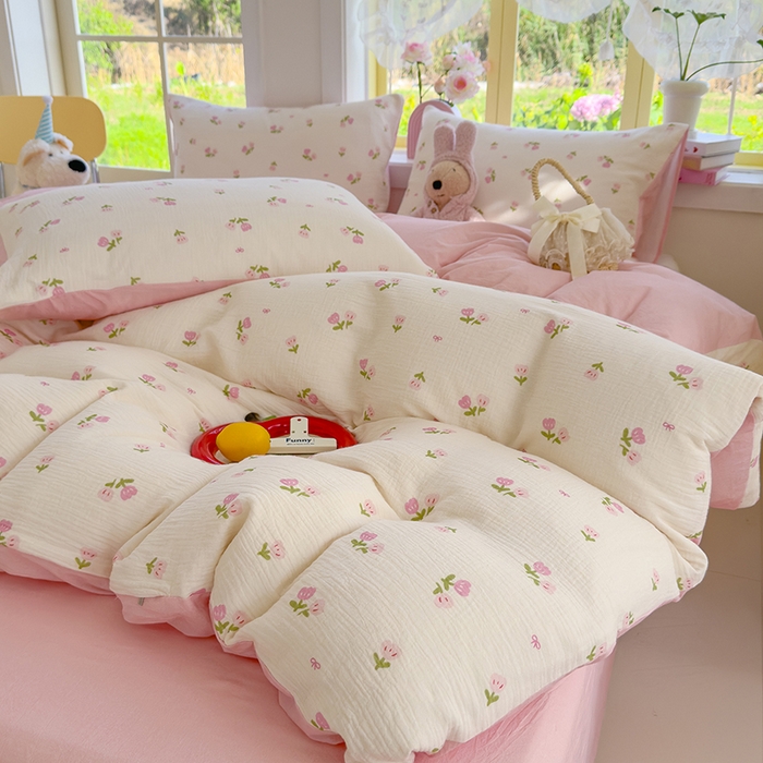 91家纺网 家纺一手货源 找家纺 颜选2025新款105克加厚双层纱木棉四件套（含买家秀） 相思红豆