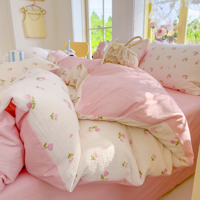 91家纺网 家纺一手货源 找家纺 颜选2025新款105克加厚双层纱木棉四件套（含买家秀） 相思红豆