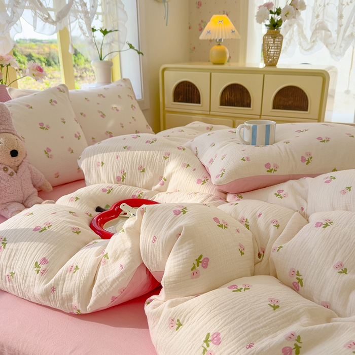 91家纺网 家纺一手货源 找家纺 颜选2025新款105克加厚双层纱木棉四件套（含买家秀） 相思红豆