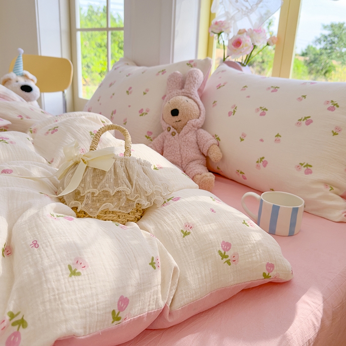 91家纺网 家纺一手货源 找家纺 颜选2025新款105克加厚双层纱木棉四件套（含买家秀） 相思红豆