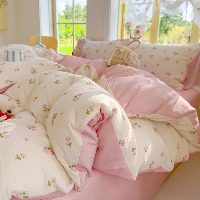 91家纺网 家纺一手货源 找家纺 颜选2025新款105克加厚双层纱木棉四件套（含买家秀） 相思红豆