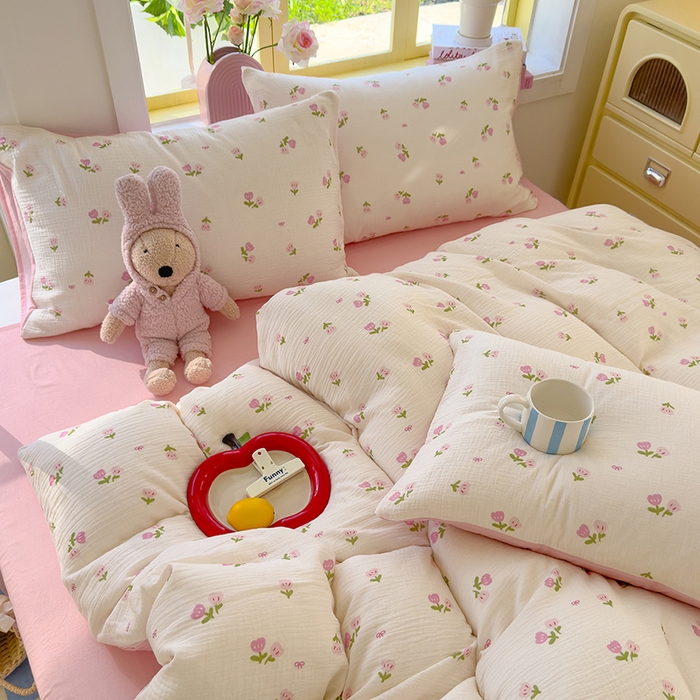 91家纺网 家纺一手货源 找家纺 颜选2025新款105克加厚双层纱木棉四件套（含买家秀） 相思红豆