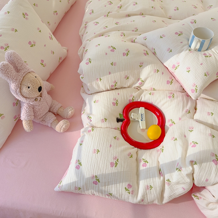 91家纺网 家纺一手货源 找家纺 颜选2025新款105克加厚双层纱木棉四件套（含买家秀） 相思红豆