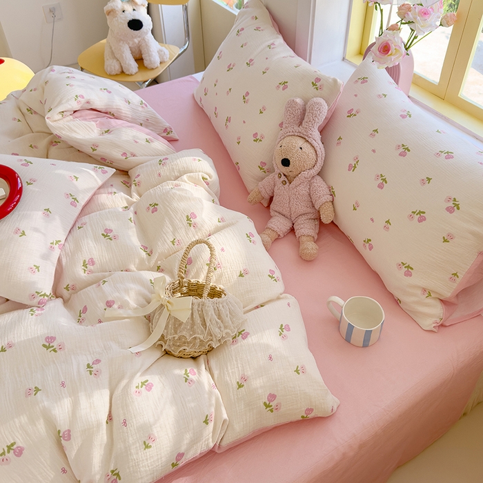 91家纺网 家纺一手货源 找家纺 颜选2025新款105克加厚双层纱木棉四件套（含买家秀） 相思红豆