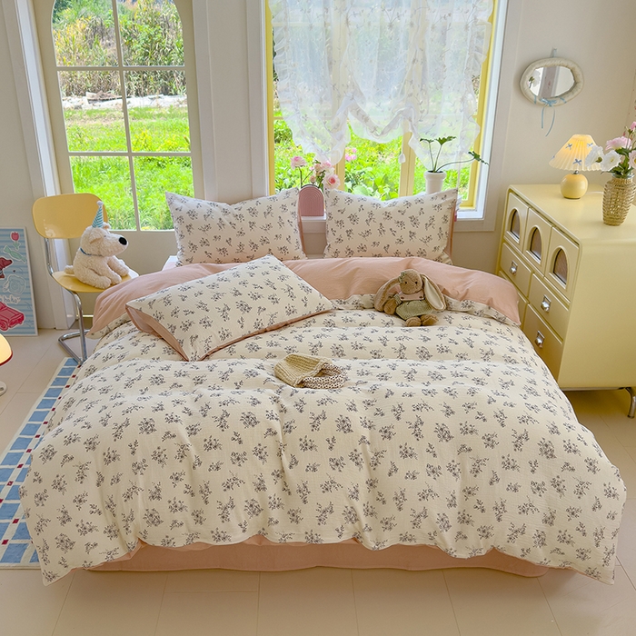 91家纺网 家纺一手货源 找家纺 颜选2025新款105克加厚双层纱木棉四件套（含买家秀） 夏鸣