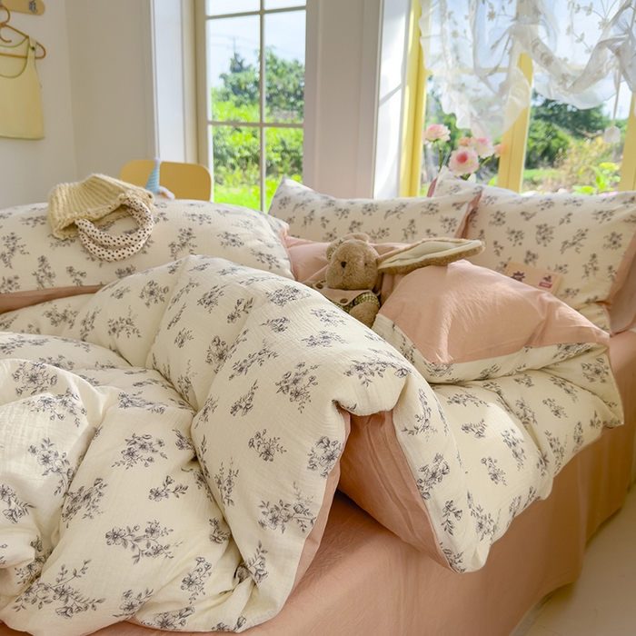 91家纺网 家纺一手货源 找家纺 颜选2025新款105克加厚双层纱木棉四件套（含买家秀） 夏鸣