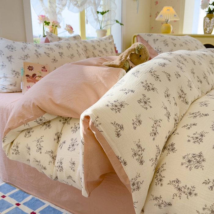 91家纺网 家纺一手货源 找家纺 颜选2025新款105克加厚双层纱木棉四件套（含买家秀） 夏鸣