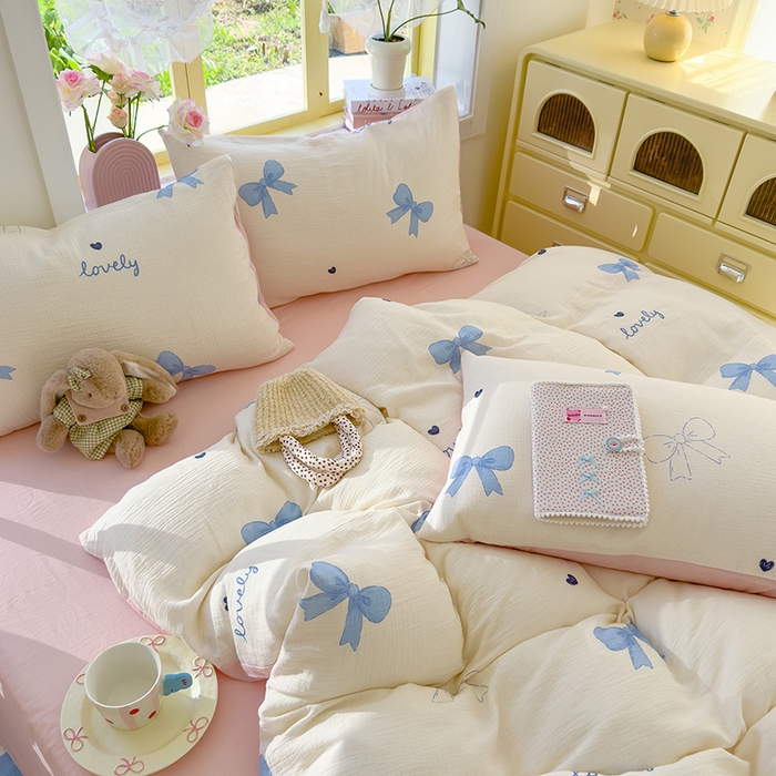 91家纺网 家纺一手货源 找家纺 颜选2025新款105克加厚双层纱木棉四件套（含买家秀） 星语结梦