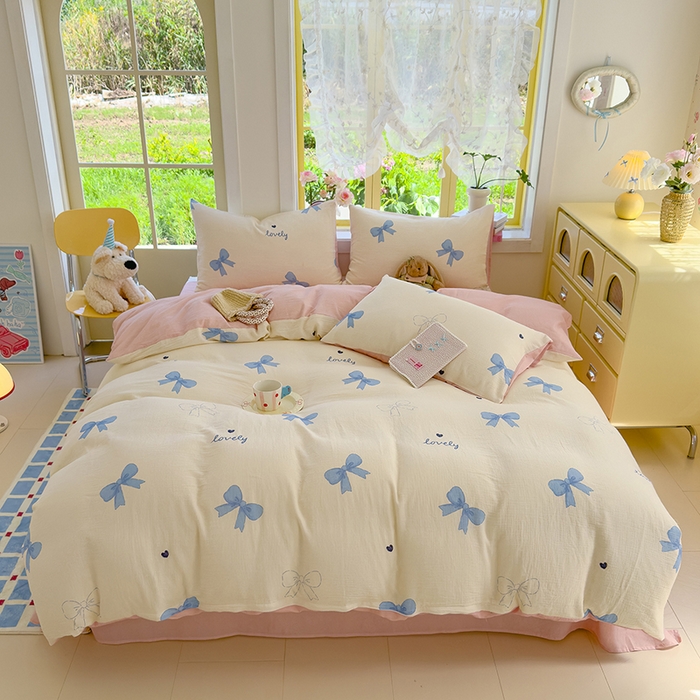 91家纺网 家纺一手货源 找家纺 颜选2025新款105克加厚双层纱木棉四件套（含买家秀） 星语结梦