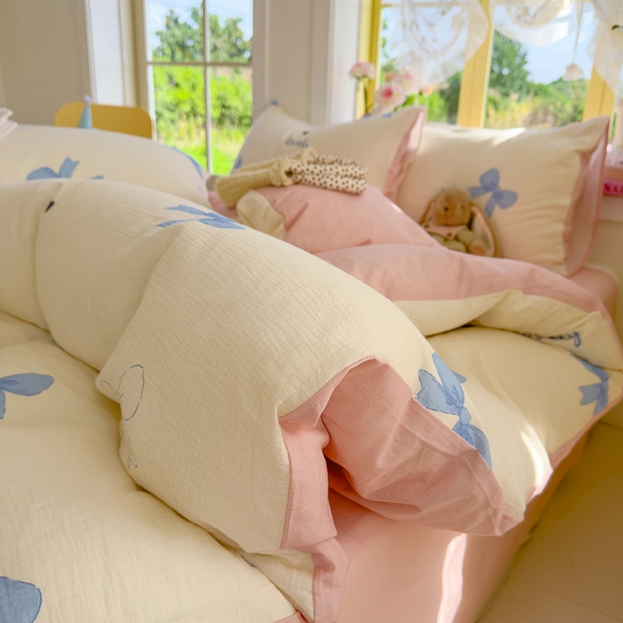 91家纺网 家纺一手货源 找家纺 颜选2025新款105克加厚双层纱木棉四件套（含买家秀） 星语结梦