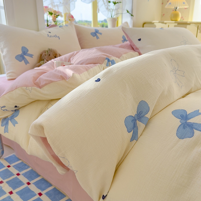 91家纺网 家纺一手货源 找家纺 颜选2025新款105克加厚双层纱木棉四件套（含买家秀） 星语结梦