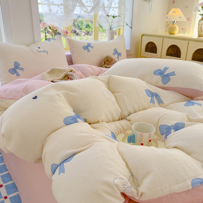 91家纺网 家纺一手货源 找家纺 颜选2025新款105克加厚双层纱木棉四件套（含买家秀） 星语结梦