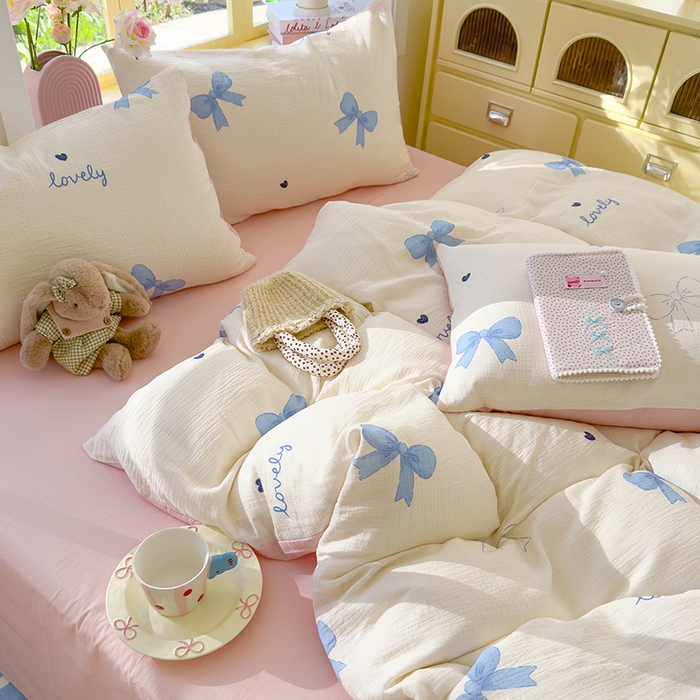 91家纺网 家纺一手货源 找家纺 颜选2025新款105克加厚双层纱木棉四件套（含买家秀） 星语结梦