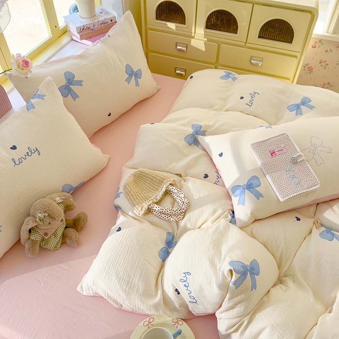 91家纺网 家纺一手货源 找家纺 颜选2025新款105克加厚双层纱木棉四件套（含买家秀） 星语结梦