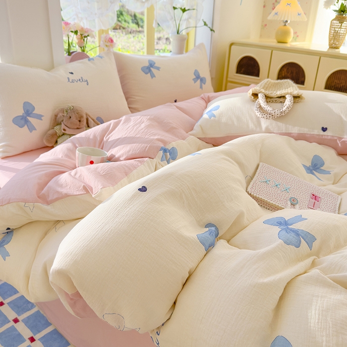 91家纺网 家纺一手货源 找家纺 颜选2025新款105克加厚双层纱木棉四件套（含买家秀） 星语结梦