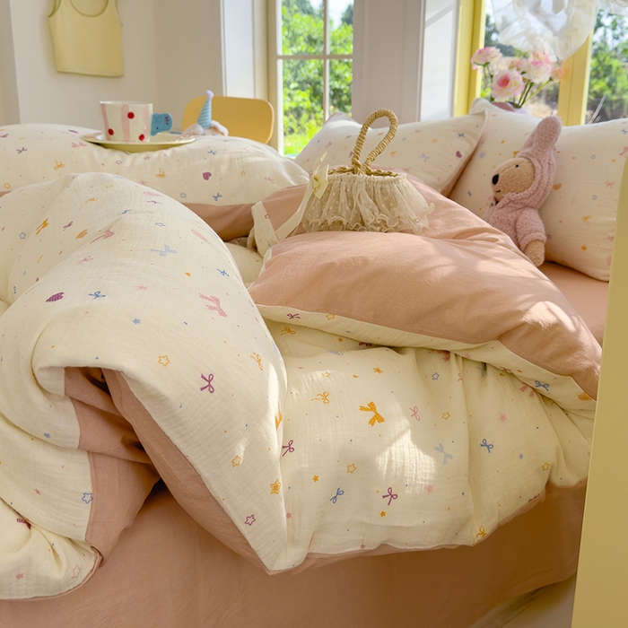 91家纺网 家纺一手货源 找家纺 颜选2025新款105克加厚双层纱木棉四件套（含买家秀） 星月