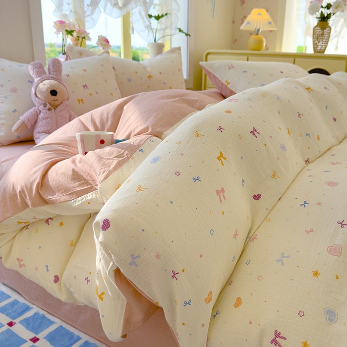 91家纺网 家纺一手货源 找家纺 颜选2025新款105克加厚双层纱木棉四件套（含买家秀） 星月