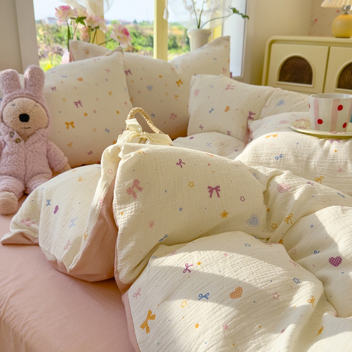 91家纺网 家纺一手货源 找家纺 颜选2025新款105克加厚双层纱木棉四件套（含买家秀） 星月