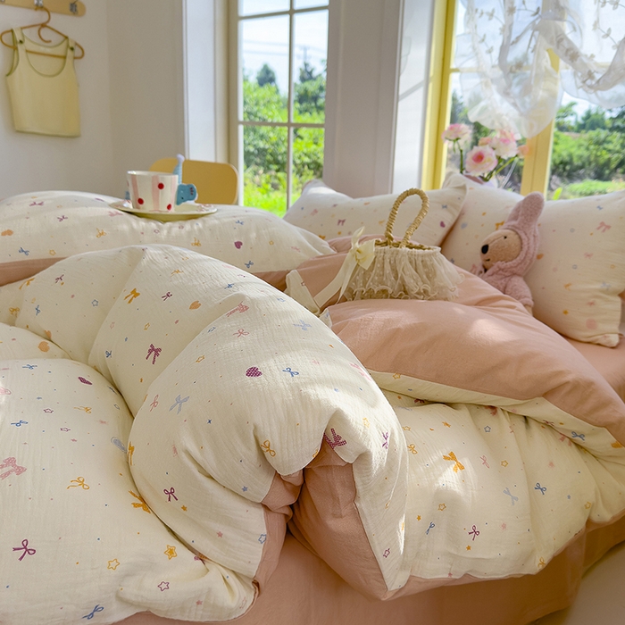 91家纺网 家纺一手货源 找家纺 颜选2025新款105克加厚双层纱木棉四件套（含买家秀） 星月