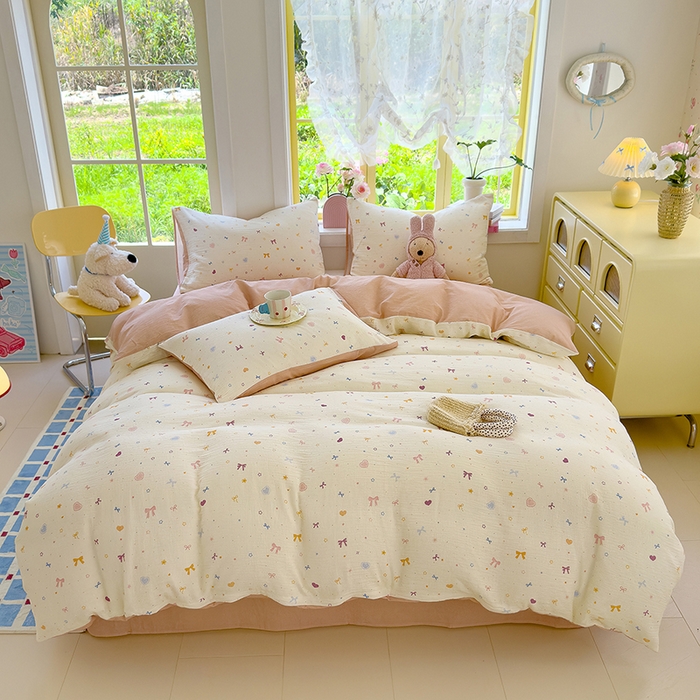 91家纺网 家纺一手货源 找家纺 颜选2025新款105克加厚双层纱木棉四件套（含买家秀） 星月