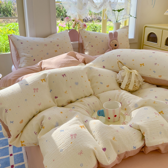 91家纺网 家纺一手货源 找家纺 颜选2025新款105克加厚双层纱木棉四件套（含买家秀） 星月