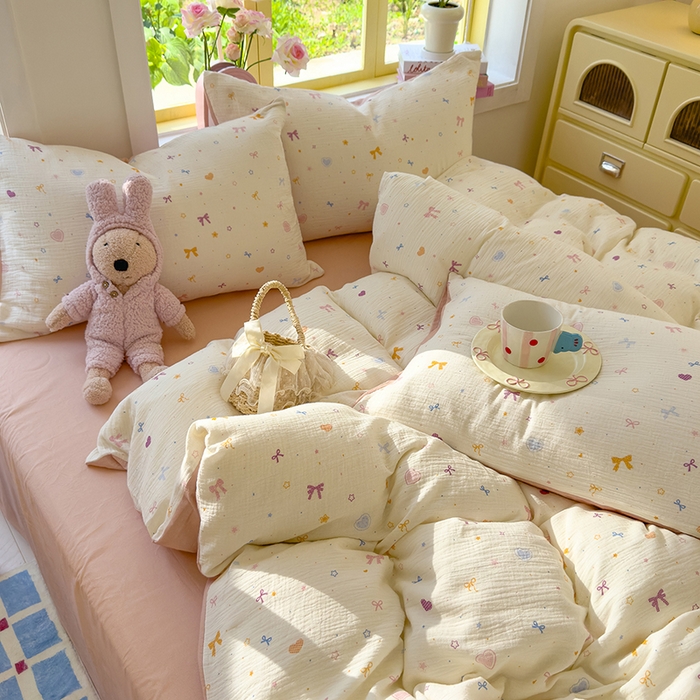 91家纺网 家纺一手货源 找家纺 颜选2025新款105克加厚双层纱木棉四件套（含买家秀） 星月