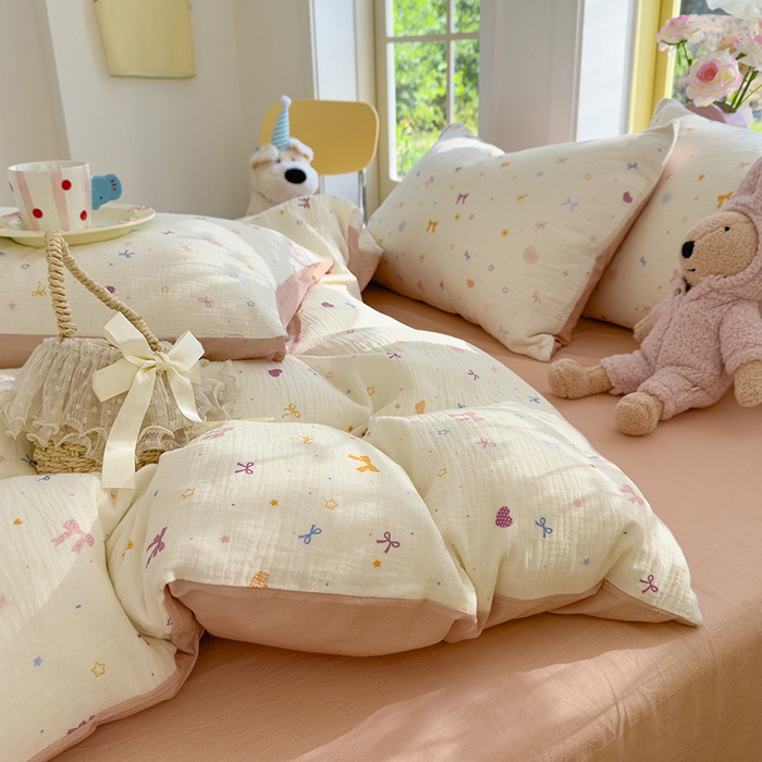 91家纺网 家纺一手货源 找家纺 颜选2025新款105克加厚双层纱木棉四件套（含买家秀） 星月