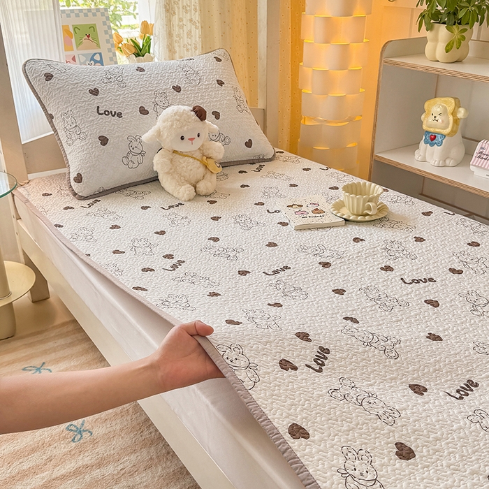 期遇家居 2025新款13372全棉印花学生床盖双面纯棉宿舍床盖 布偶兔