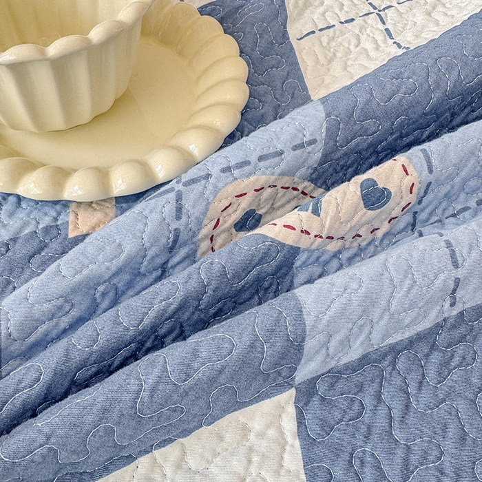 91家纺网 家纺一手货源 找家纺 期遇家居 2025新款13372全棉印花学生床盖双面纯棉宿舍床盖 蓝格子