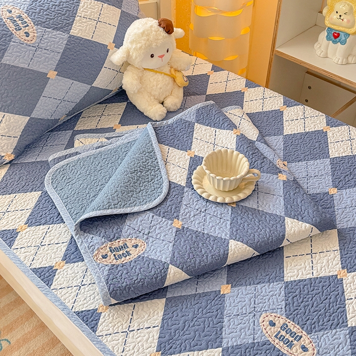 91家纺网 家纺一手货源 找家纺 期遇家居 2025新款13372全棉印花学生床盖双面纯棉宿舍床盖 蓝格子