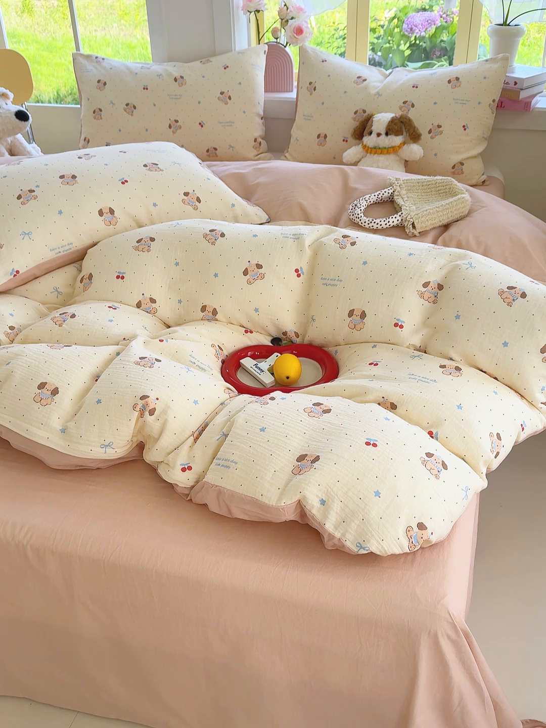 91家纺网 家纺一手货源 找家纺 颜选2025新款105克加厚双层纱木棉四件套（含买家秀） 旺仔小樱桃