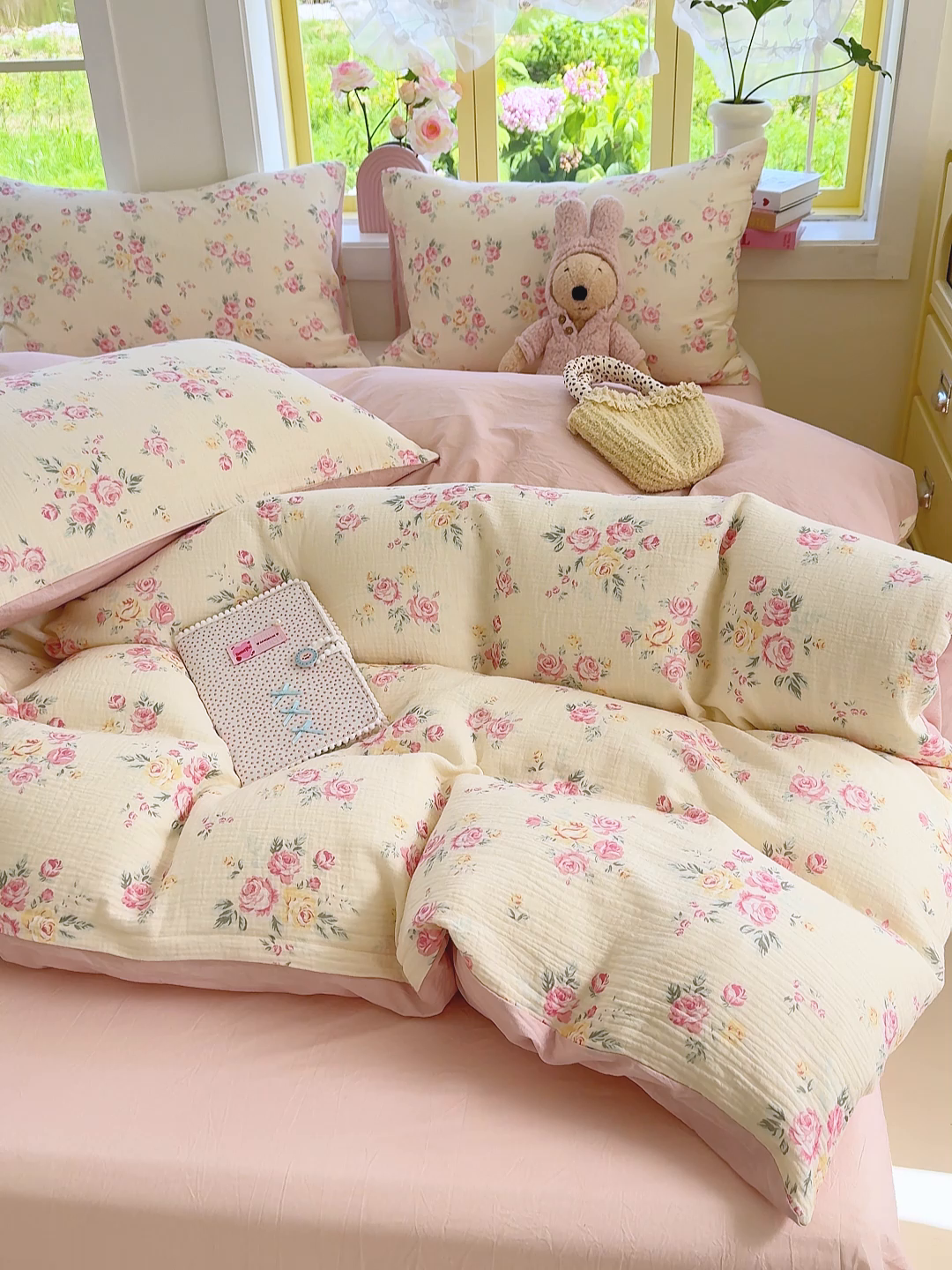 91家纺网 家纺一手货源 找家纺 颜选2025新款105克加厚双层纱木棉四件套（含买家秀） 双层纱花期