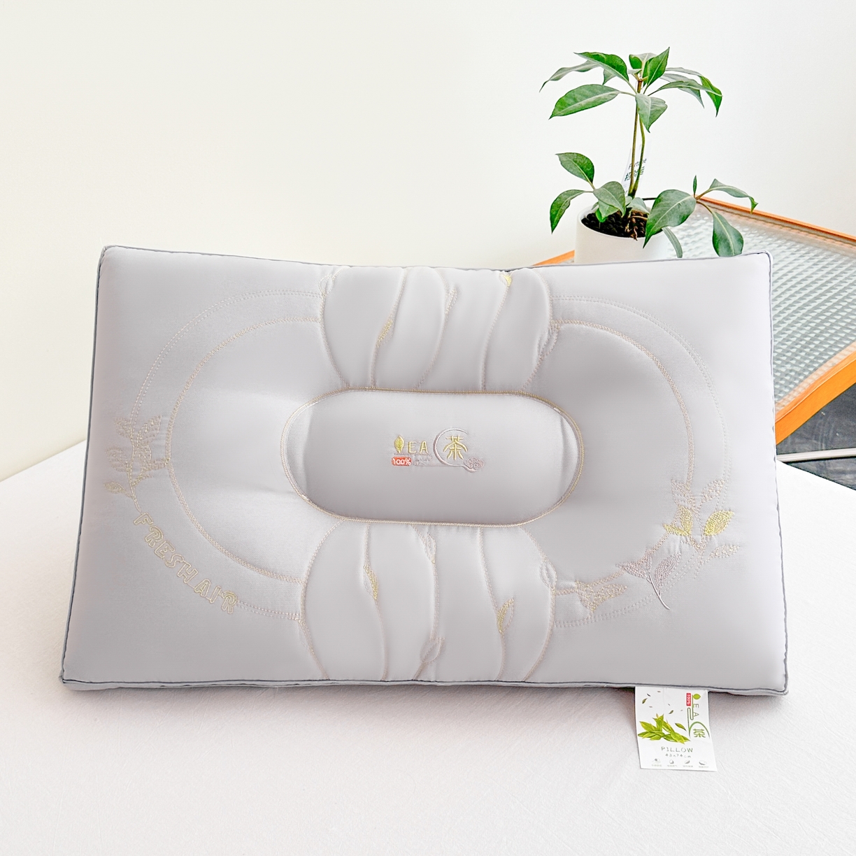 橘夏家纺 2025新款刺绣款高档单人枕头枕芯亲肤透气单人舒睡保健枕睡眠不变形 雅韵灰