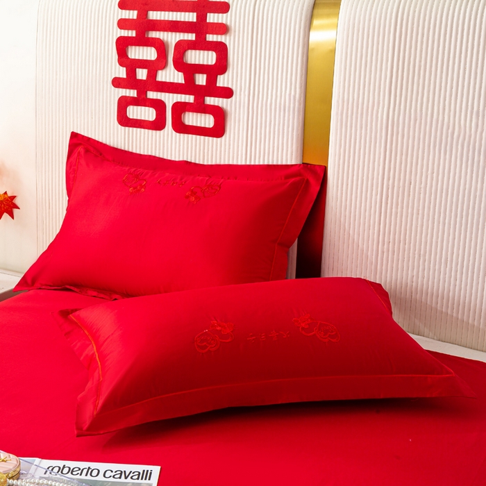 91家纺网 家纺一手货源 找家纺 （总）银石 2026新款长绒棉婚庆绣花四件套