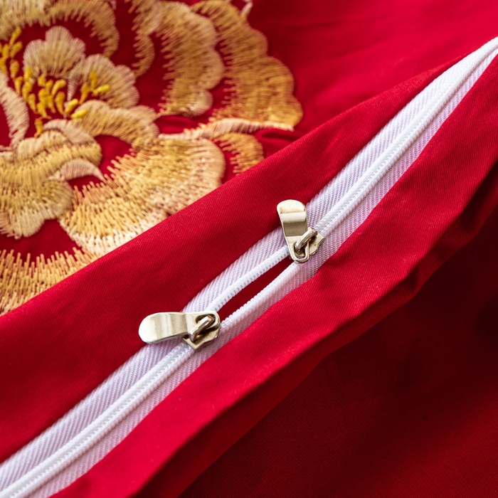 91家纺网 家纺一手货源 找家纺 银石 2025新款长绒棉婚庆绣花四件套 大喜日子-金