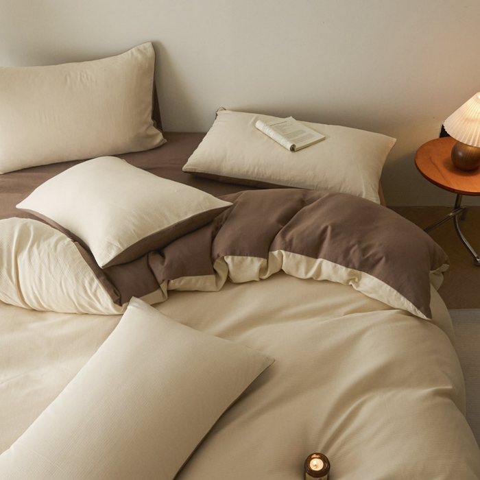 91家纺网 家纺一手货源 找家纺 ab家纺 2025新款全棉纯棉磨毛提花四件套 米杏-迷雾棕