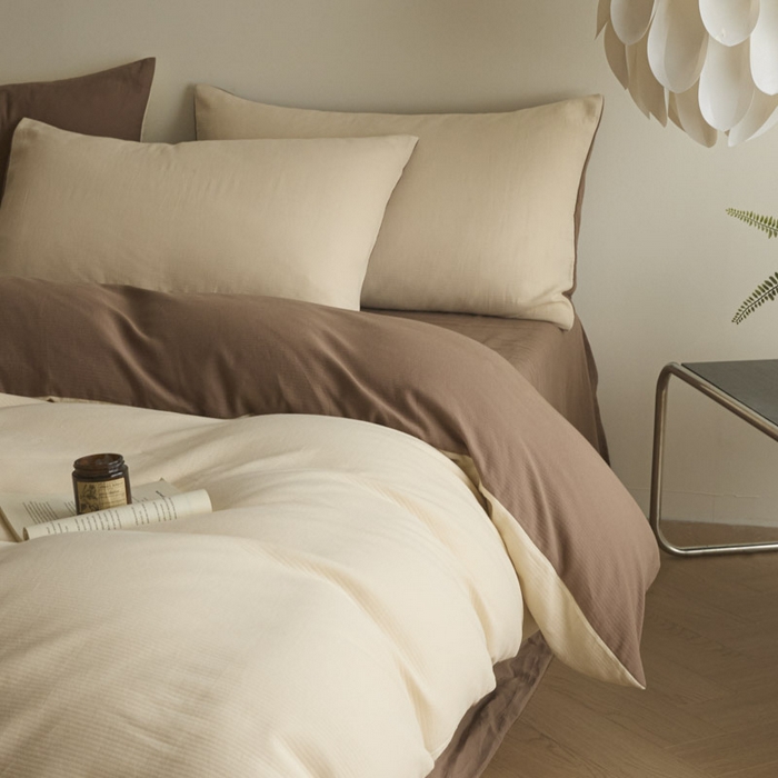 91家纺网 家纺一手货源 找家纺 ab家纺 2025新款全棉纯棉磨毛提花四件套 米杏-迷雾棕