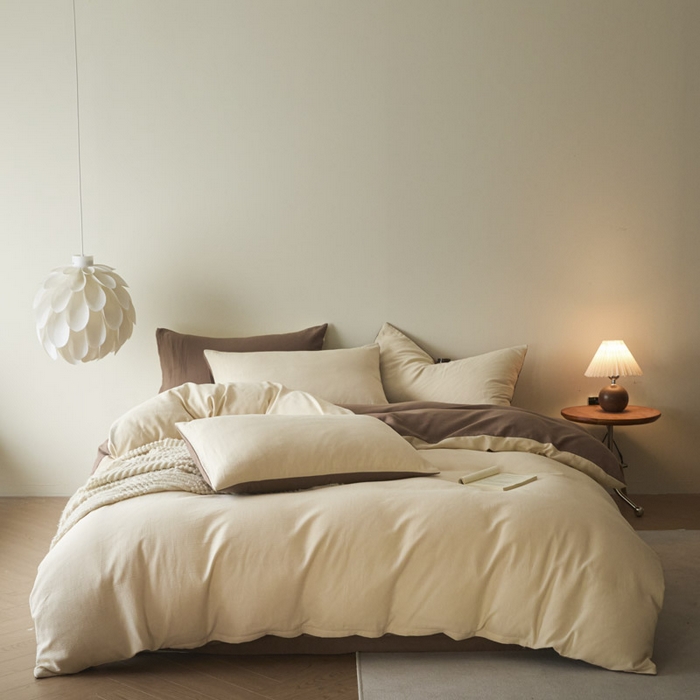 91家纺网 家纺一手货源 找家纺 ab家纺 2025新款全棉纯棉磨毛提花四件套 米杏-迷雾棕