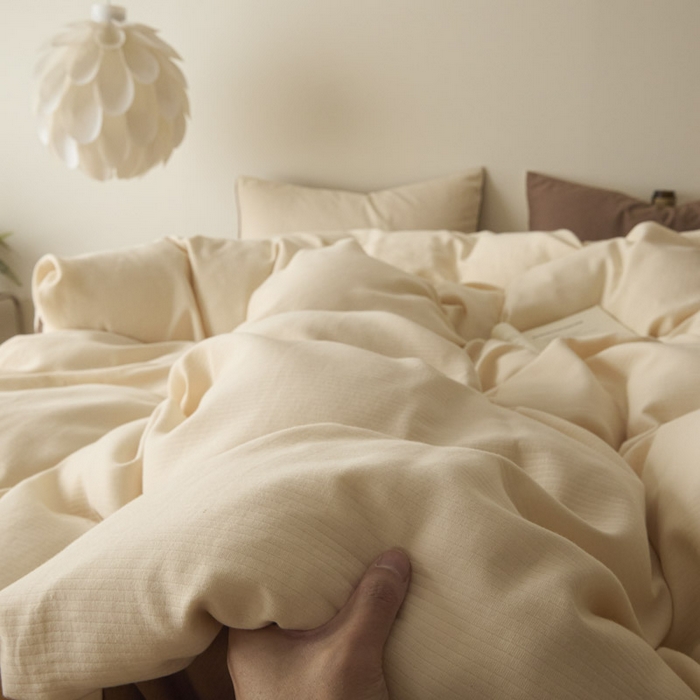 91家纺网 家纺一手货源 找家纺 ab家纺 2025新款全棉纯棉磨毛提花四件套 米杏-迷雾棕