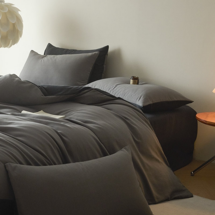 91家纺网 家纺一手货源 找家纺 ab家纺 2025新款全棉纯棉磨毛提花四件套 骑士灰- 玛瑙灰