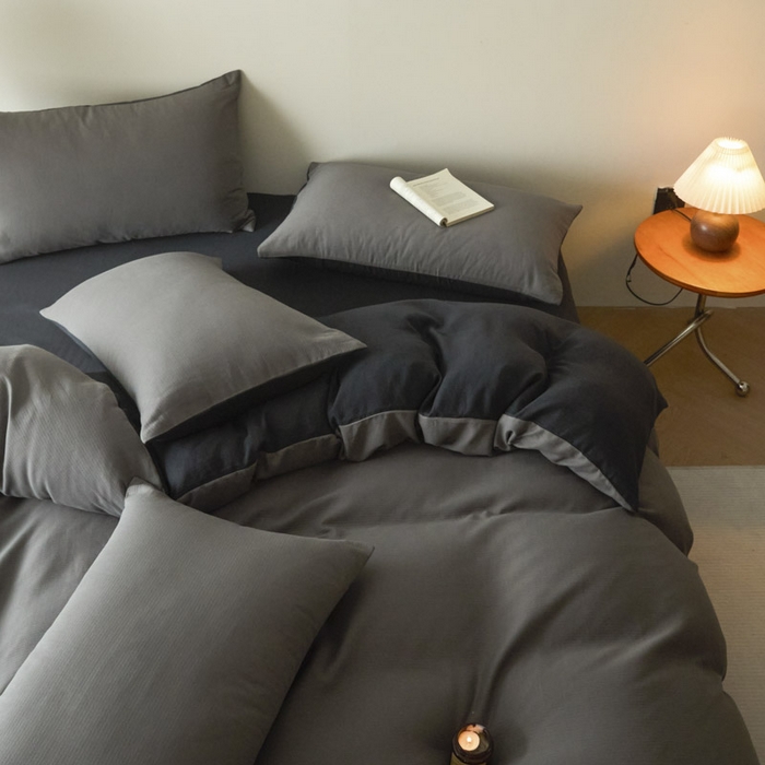 91家纺网 家纺一手货源 找家纺 ab家纺 2025新款全棉纯棉磨毛提花四件套 骑士灰- 玛瑙灰