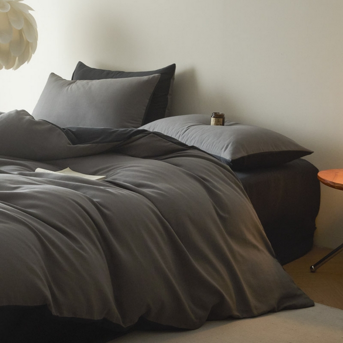 91家纺网 家纺一手货源 找家纺 ab家纺 2025新款全棉纯棉磨毛提花四件套 骑士灰- 玛瑙灰