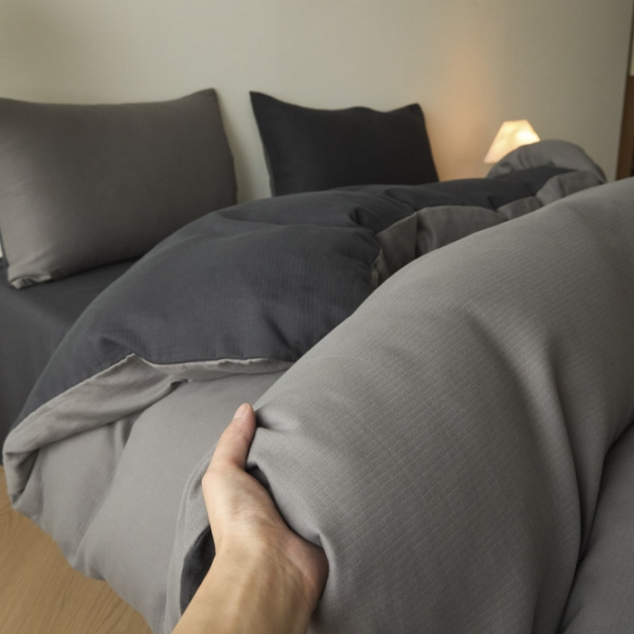 91家纺网 家纺一手货源 找家纺 ab家纺 2025新款全棉纯棉磨毛提花四件套 骑士灰- 玛瑙灰