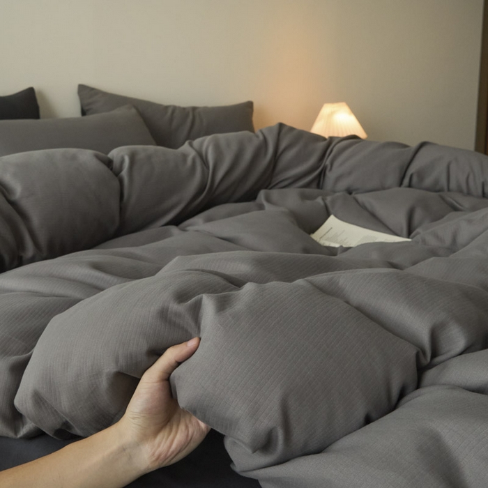 91家纺网 家纺一手货源 找家纺 ab家纺 2025新款全棉纯棉磨毛提花四件套 骑士灰- 玛瑙灰